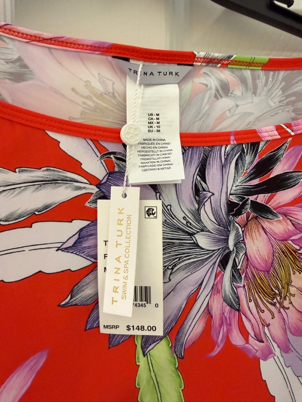NEW* Trina Turk Shangri La Orange Floral Tunic Cover-Up NWT M $148 - Picture 5 of 8
